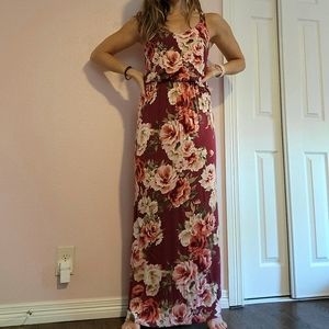 Cotton maroon and pink maxi dress